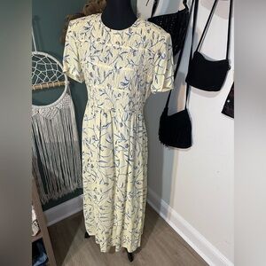 Vintage Karin Stevens Floral Midi Dress Rayon Cottagecore Prairie Size 8